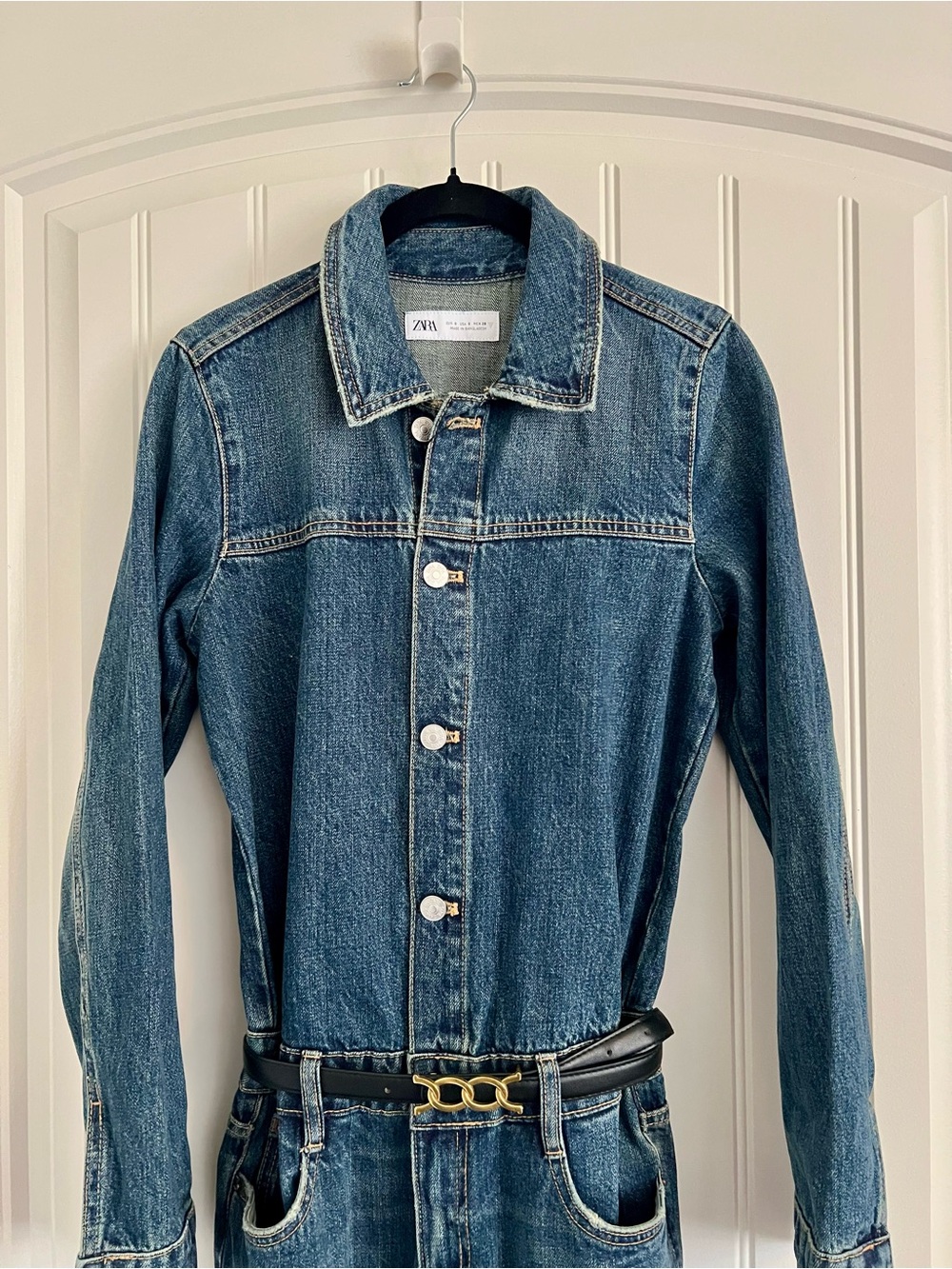 Zara NWT Denim Wide Leg Jumpsuit Size Small - Picture 3 of 7